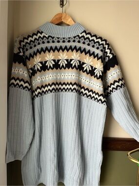 Light Blue Fair Isle Turtleneck fisherman Sweater